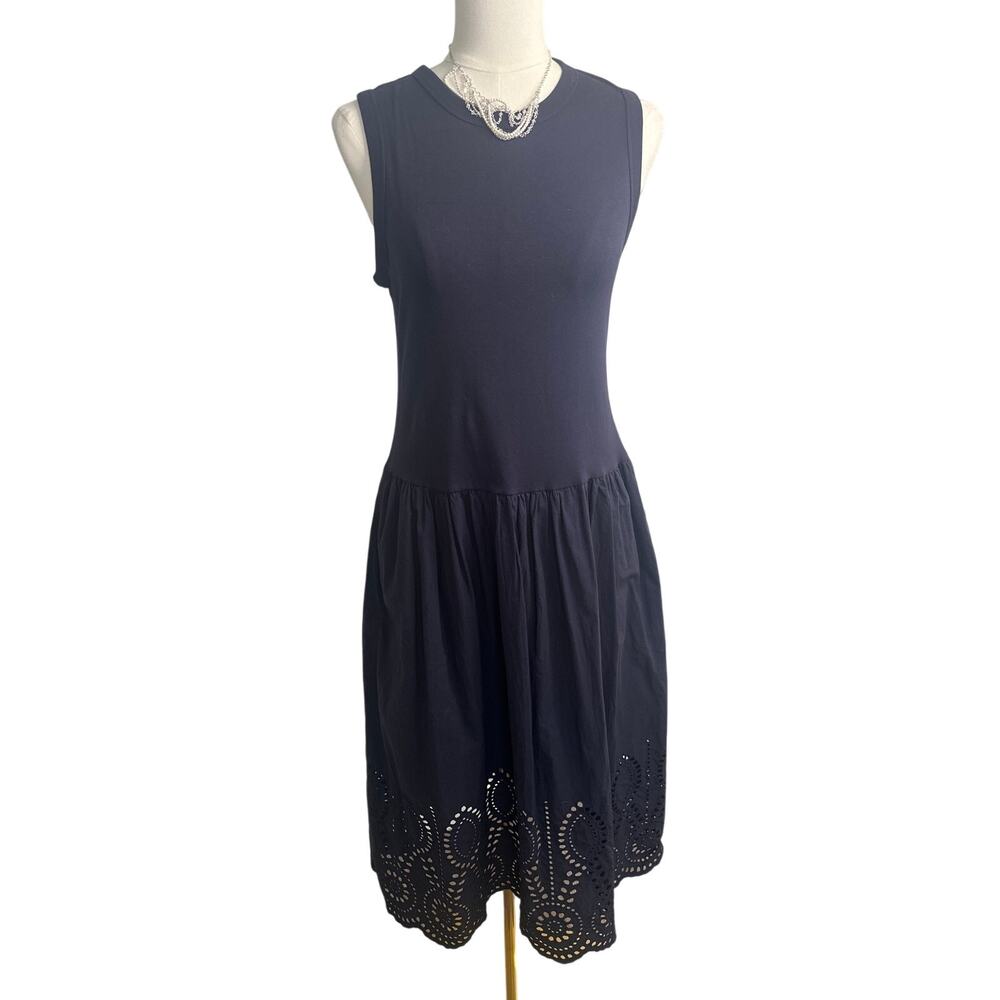 Free Assembly Navy Midi Dress – Lace Hem – Sleeveless – Size M (8–10)